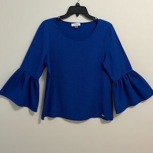 Calvin Klein top shirt medium cobalt blue bell ruffle sleeves fairy whimsical